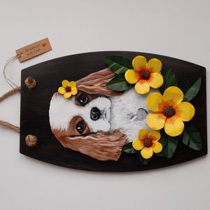 Wooden Tile of a cavalier King Charles Spaniel Dog